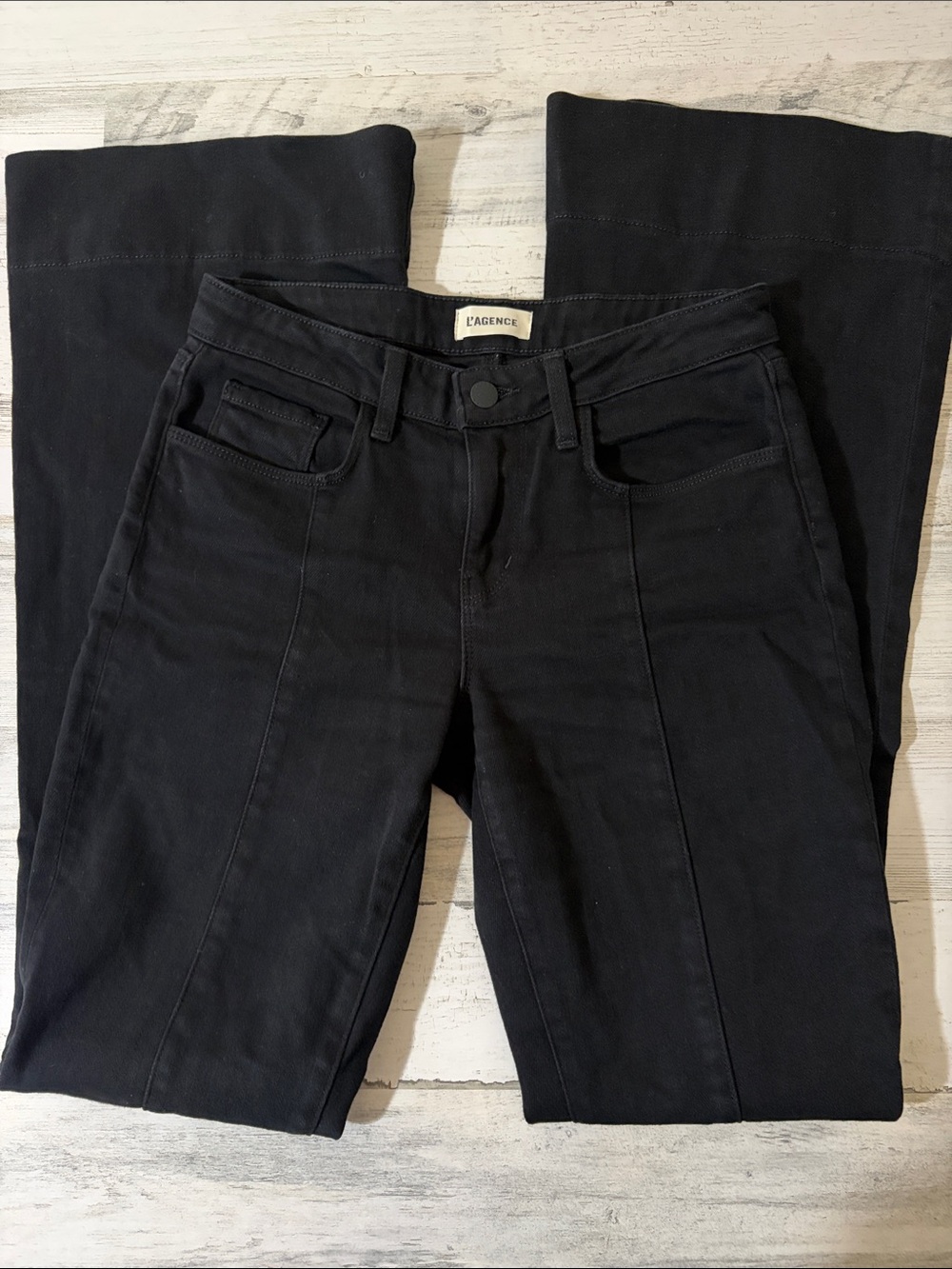 L'AGENCE Lenora Low Rise Seamed Flair In Noir Jeans Size 25 - Picture 7 of 14